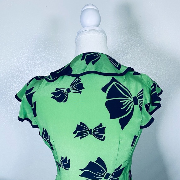 Nanette Lepore Lime and Navy Floral Midi Dress 100%Silk - Picture 5 of 16